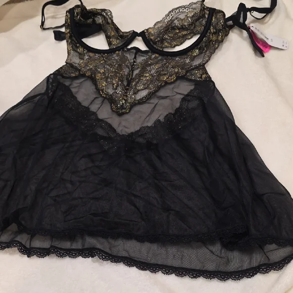 La SENZA Black and Gold Lace Unlined Baby Doll S - Picture 5 of 9